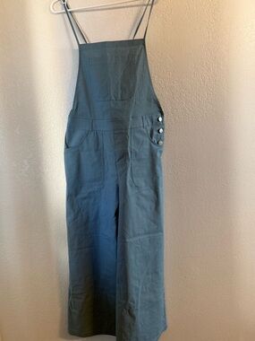 Zenana Blue Gray Wide Leg Overalls Small Adjustable Strap Jumpsuit